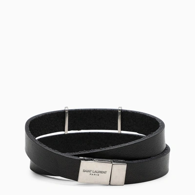 Shop Saint Laurent Black/silver Double-wrap Opyum Bracelet