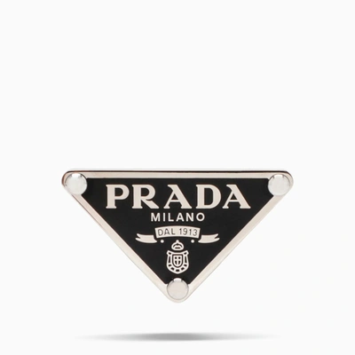 Prada Enamel Triangle Logo Clip Earring, Left In Black | ModeSens