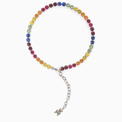 Shop Amina Muaddi Rainbow Crystals Anklet In Multicolor