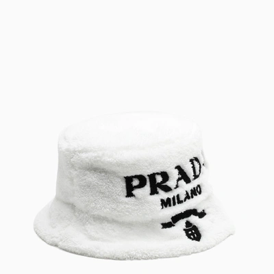 Shop Prada White Terry Bucket Hat
