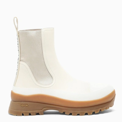 Shop Stella Mccartney Cream Logoed Ankle Boots In White