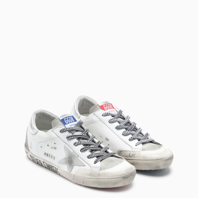 Shop Golden Goose White And Silver Super-star Sneakers