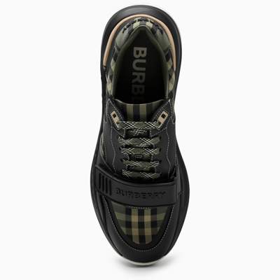 Shop Burberry Black And Green Sneakers With Tartan Motif