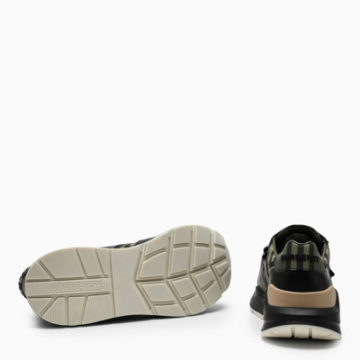 Shop Burberry Black And Green Sneakers With Tartan Motif