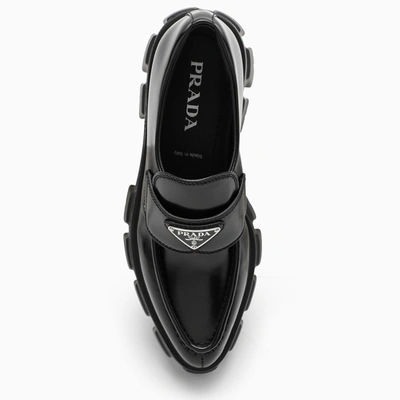 Prada Platform Leather Triangle Logo Loafers In Black