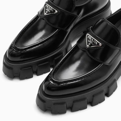 Prada Platform Leather Triangle Logo Loafers In Black
