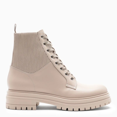 Shop Gianvito Rossi Ivory Leather Lace-up Boots In Brown