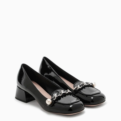 Shop Miu Miu Black Loafers With Chain-link