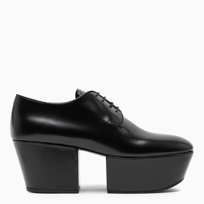 Shop Prada Black Leather Wedge Lace Up Shoes