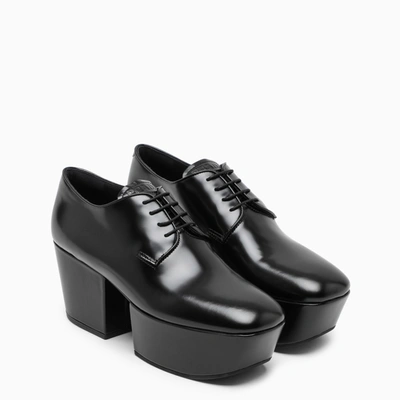 Shop Prada Black Leather Wedge Lace Up Shoes