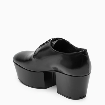 Shop Prada Black Leather Wedge Lace Up Shoes