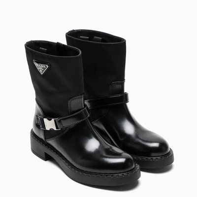 Prada Chocolate Logo Harness Boot In Black | ModeSens