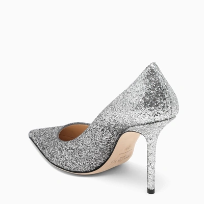 Shop Jimmy Choo Silver Glittered Love Pumps In Grey