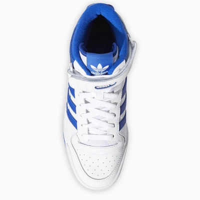 Shop Adidas Originals White/blue Forum Mid Sneakers