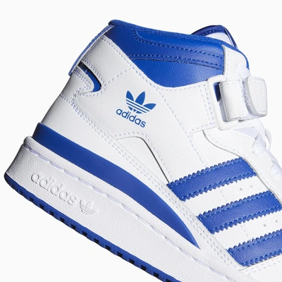 Shop Adidas Originals White/blue Forum Mid Sneakers