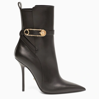 Shop Versace Black Leather Heeled Boots