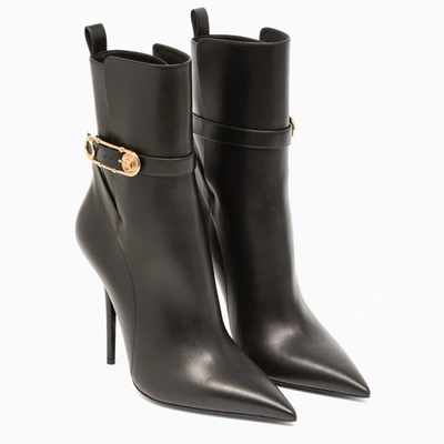 Shop Versace Black Leather Heeled Boots