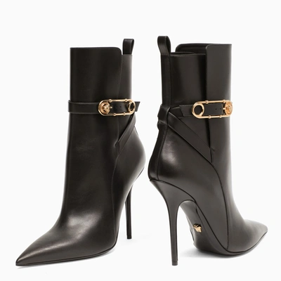 Shop Versace Black Leather Heeled Boots