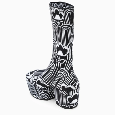 Shop Prada Black/white Jacquard Knitted Wedge Boots