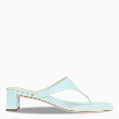 Shop By Far Light Blue Printed Leather Shawn Sandals