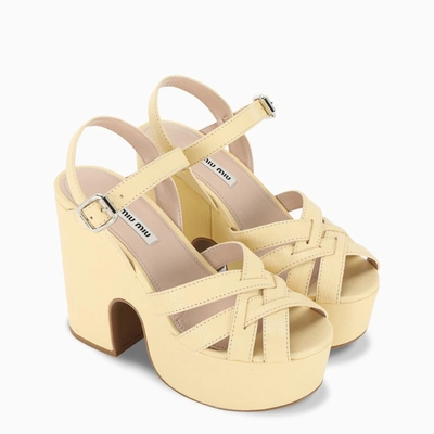 Shop Miu Miu Yellow Wedge Sandals
