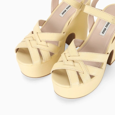 Shop Miu Miu Yellow Wedge Sandals
