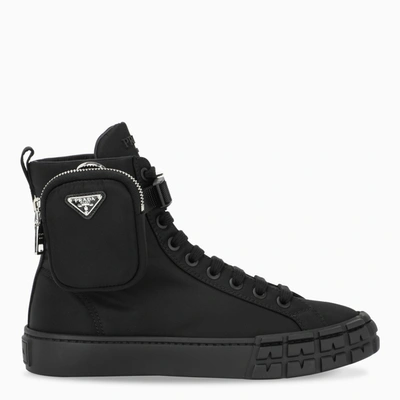 Prada Re-nylon Pouch Detail High-top Sneakers In Black