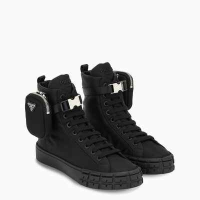 Prada Re-nylon Pouch Detail High-top Sneakers In Black