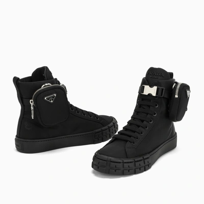 Prada Re-nylon Pouch Detail High-top Sneakers In Black