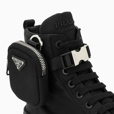 Prada Re-nylon Pouch Detail High-top Sneakers In Black