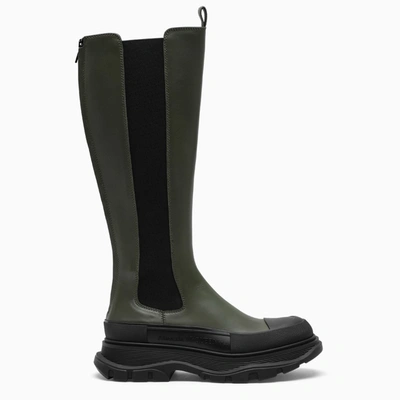 Shop Alexander Mcqueen Khaki Tread Slick High Boots In Green