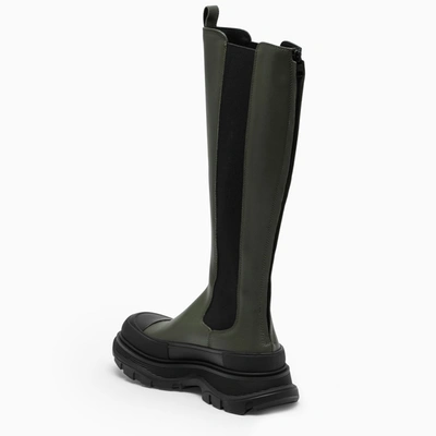 Alexander Mcqueen 40mm Tread Slick Leather Tall Boots In Green
