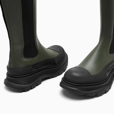 Alexander Mcqueen 40mm Tread Slick Leather Tall Boots In Green
