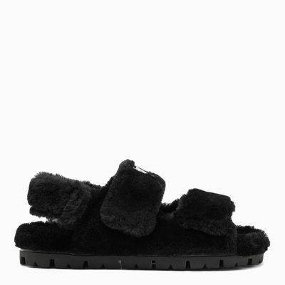 Shop Prada Black Shearling Low-top Sandals