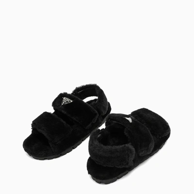 Shop Prada Black Shearling Low-top Sandals