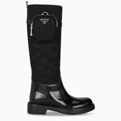 Shop Prada Black Boots With Mini Pouch
