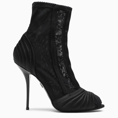 Shop Dolce & Gabbana Black Peep-toe Satin Ankle Boots