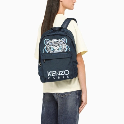Kenzo Blue Backpack With Tiger And Logo Embroidery ModeSens