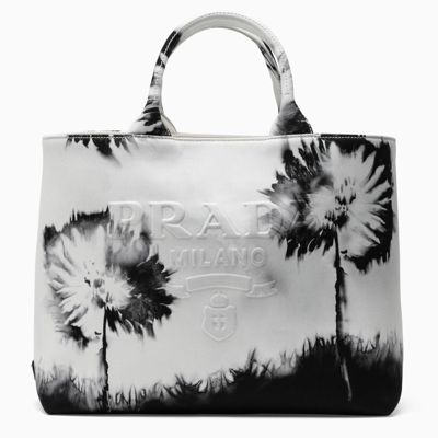 Shop Prada Flower Printed Tote Bag In White