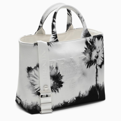 Shop Prada Flower Printed Tote Bag In White