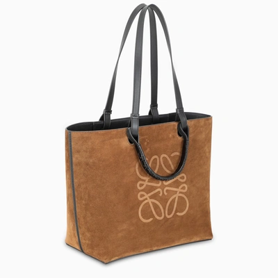 Shop Loewe Brown Suede Anagram Tote Bag