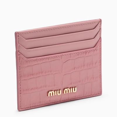 Shop Miu Miu Pink Leather Credit Card Holder