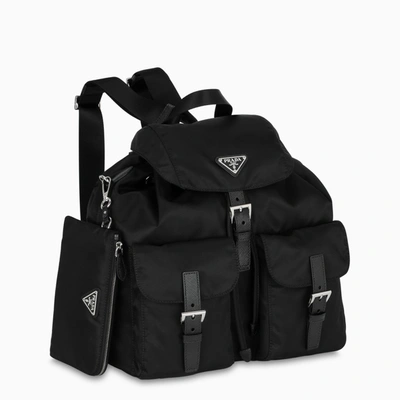 Shop Prada Black Re-nylon And Saffiano Backpack With Pouch