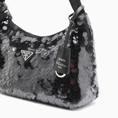 Shop Prada Black Sequined Re-edition Handbag