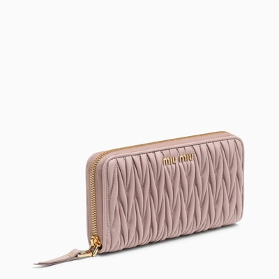 Miu Miu Metallic Logo Zip-around Wallet In Pink