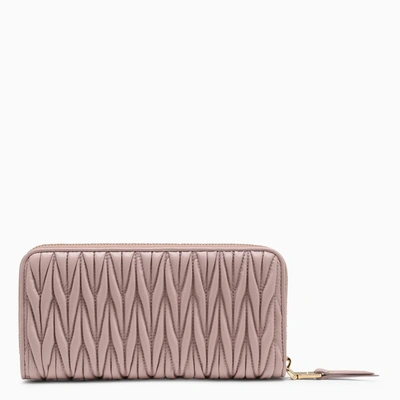 Miu Miu Metallic Logo Zip-around Wallet In Pink