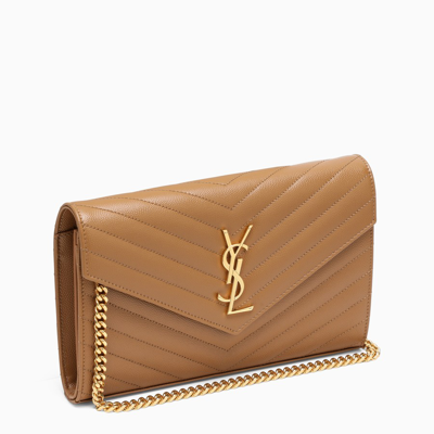 Saint Laurent Hazel Monogram Chain Wallet In Beige