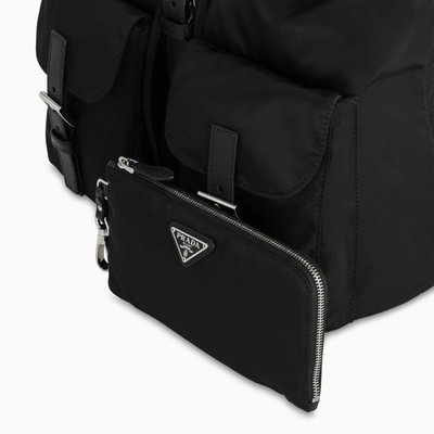 Shop Prada Black Nylon And Saffiano Backpack With Pouch