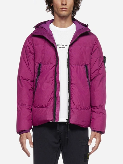 Stone Island Down Jacket With Logo Patch In Rosso Modesens