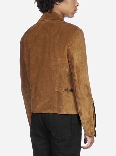 Shop Saint Laurent Suede Jacket In Brown